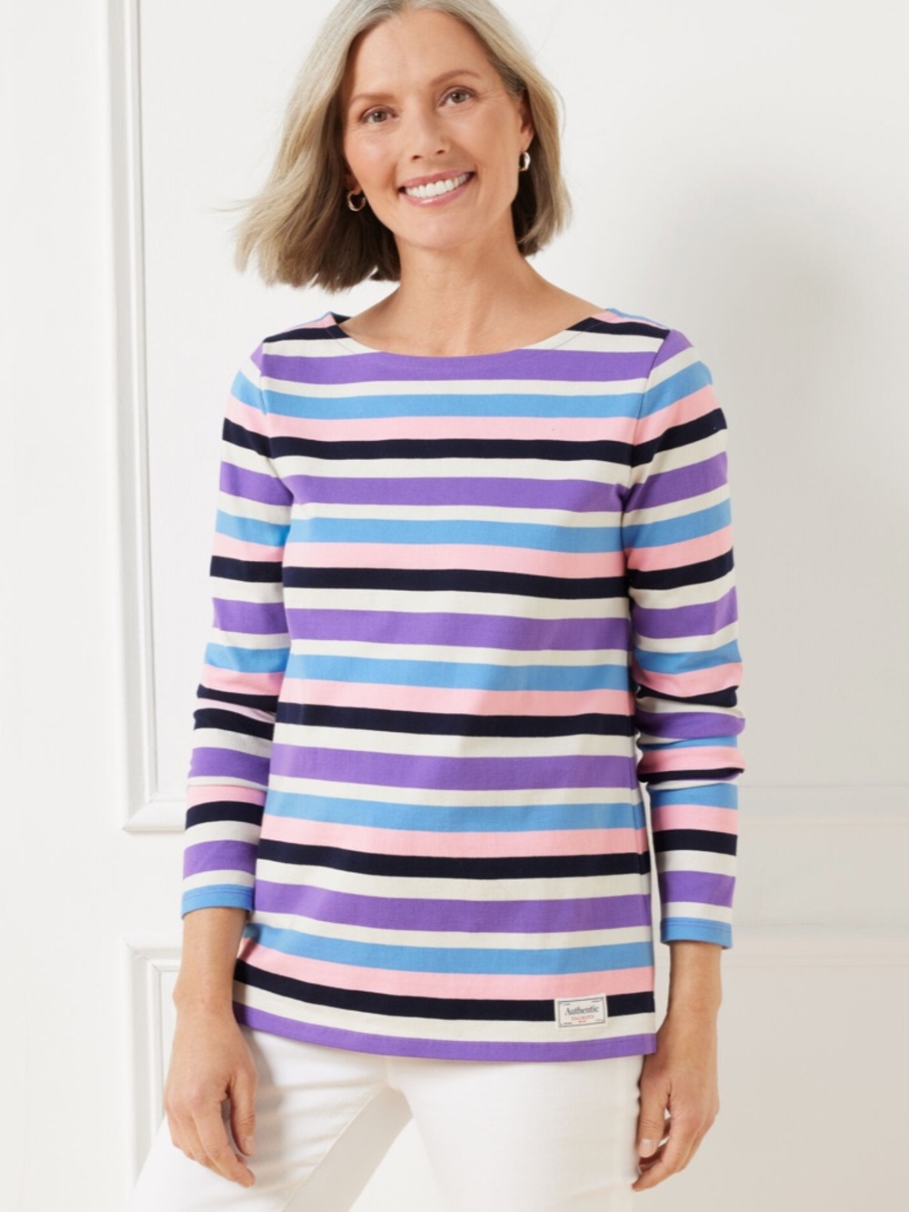 Talbots Gardenia Striped Bateau Neck Top Long Sleeve Tee 2X NWT